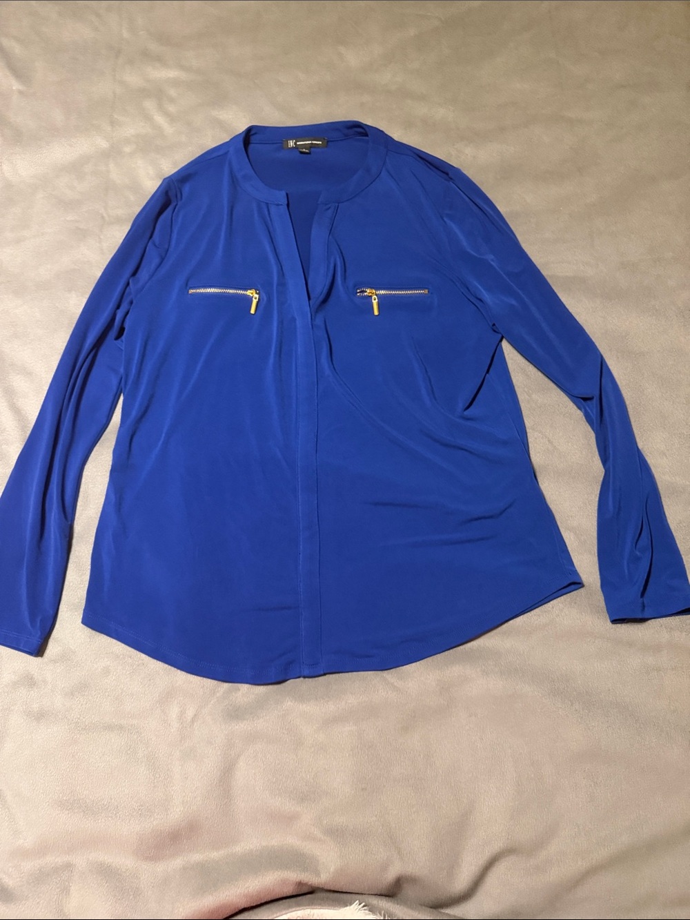 INC International Concepts Royal Blue Long-Sleeve Zip-Pocket Blouse